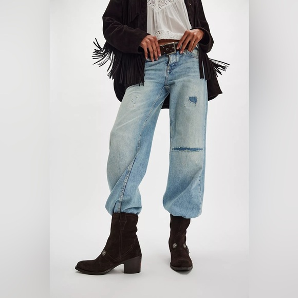 New Free People Lady Lonestar Suede Western Boots - Picture 3 of 8